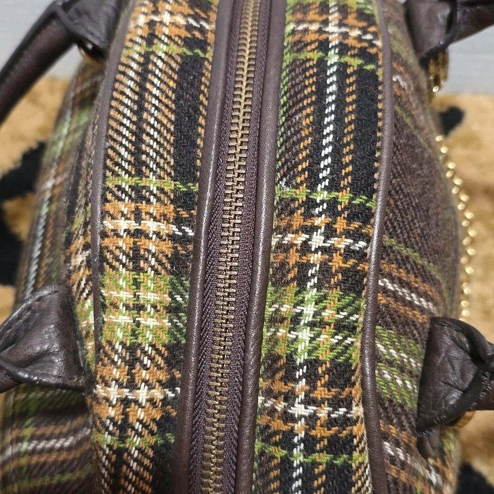 Juicy Couture Brown and Green Plaid Bowler Bag